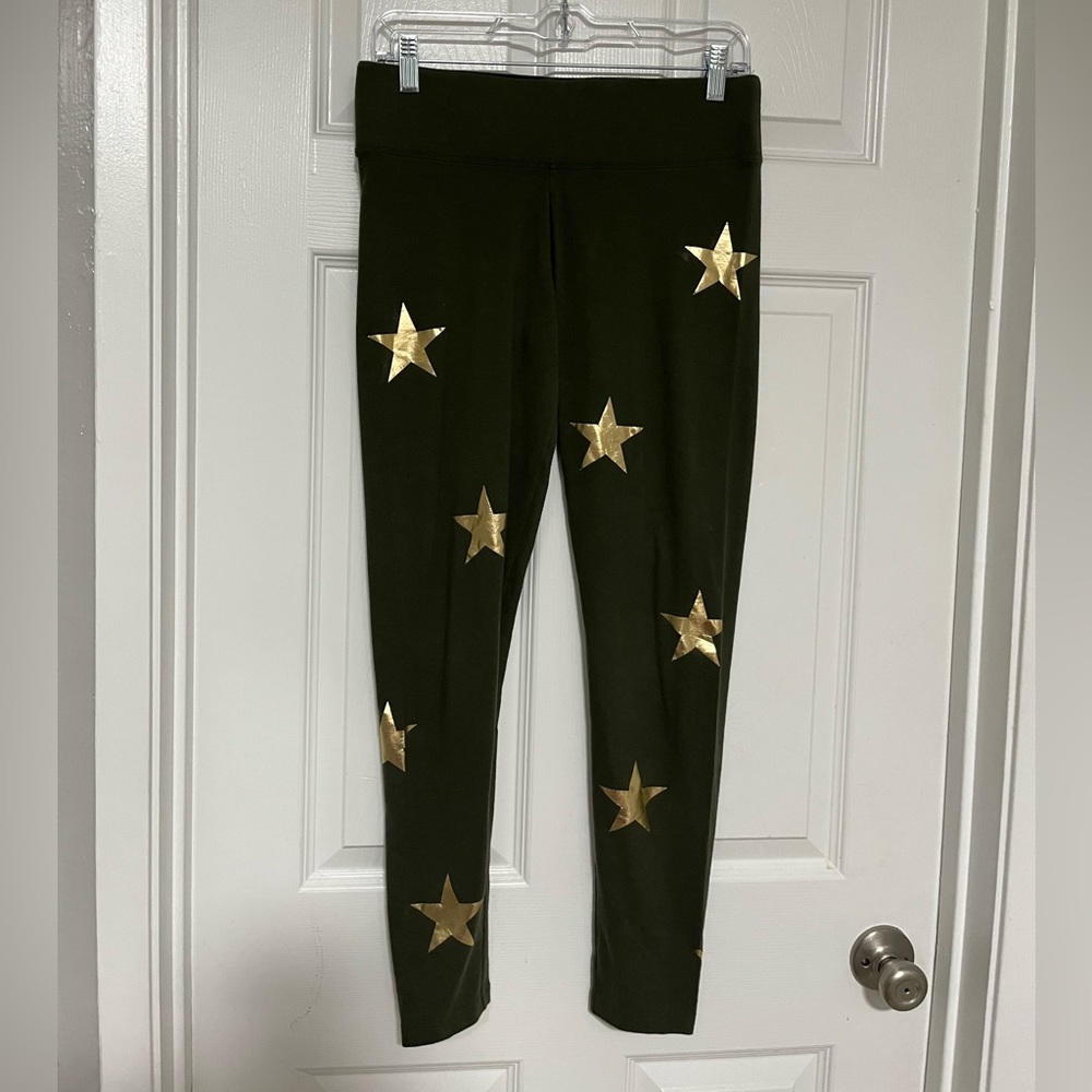 PINK olive green gold star leggings